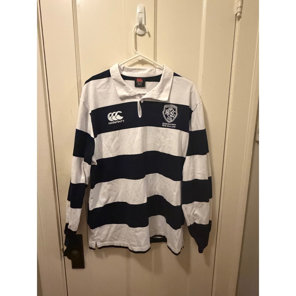 Canterbury Queenstown Rugby Club NZ Striped Polo Shirt Mens XL Navy White